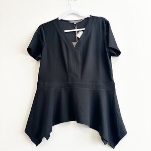 Essentials by Milano Black V-Neck Asymmetric Peplum Tunic